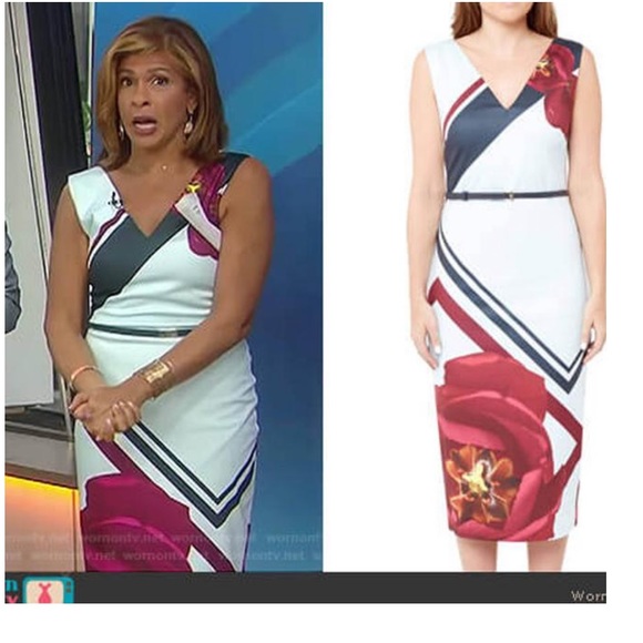 TED BAKER LONDON KAETII FLOWERED LATTICE BODYCON DRESS WITH LEATHER BELT - Picture 3 of 6